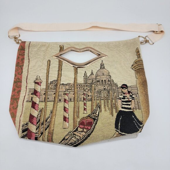 Venice ITALY Tote Bag GONDOLA Italian Lady Jute Fabric Adjustable Strap - Picture 1 of 7